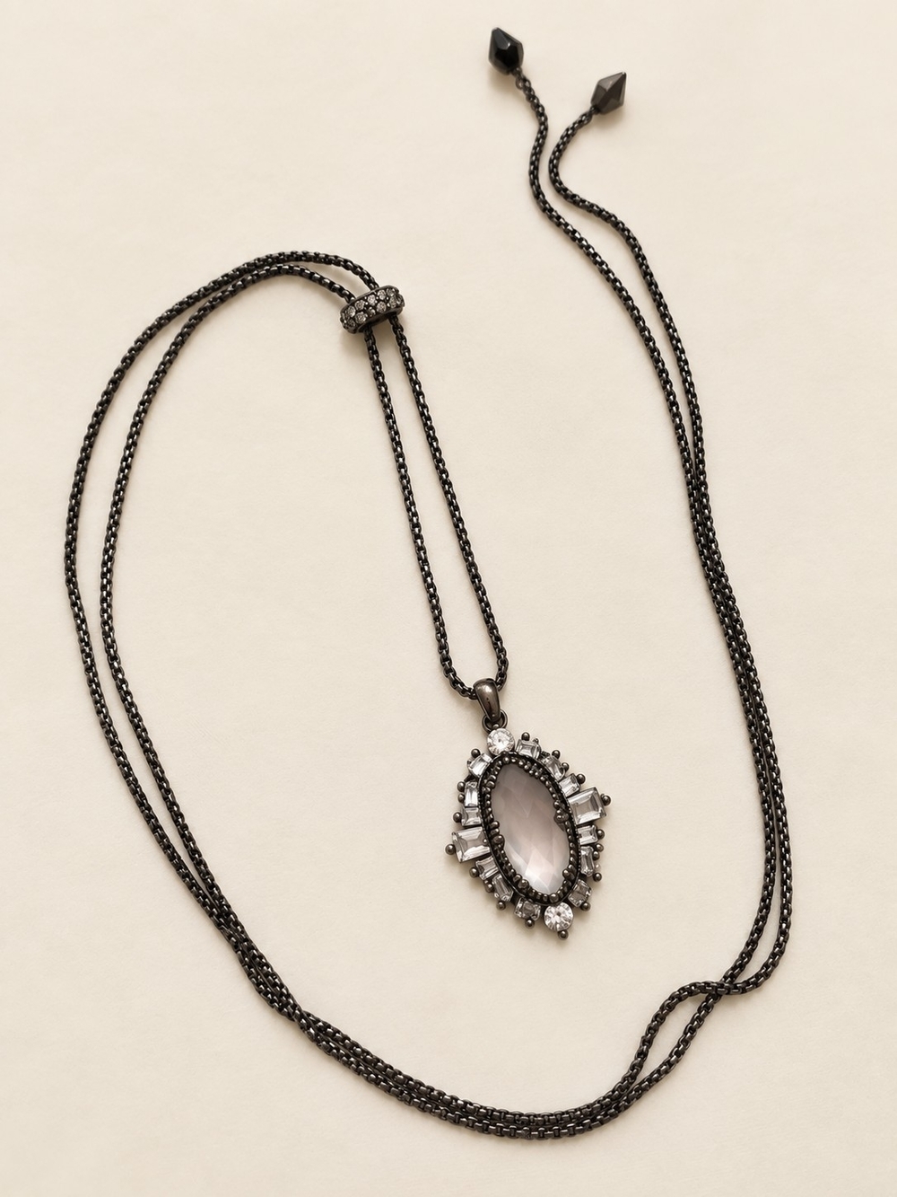Kendra Scott Gunmetal Adjustable Chain Necklace with Crystal Oval Pendant